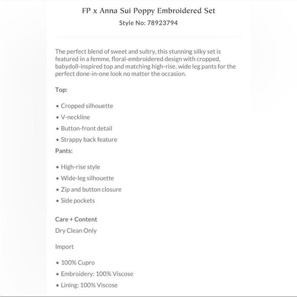 Free People x Anna Sui Poppy Embroidered Set - Picture 6 of 11
